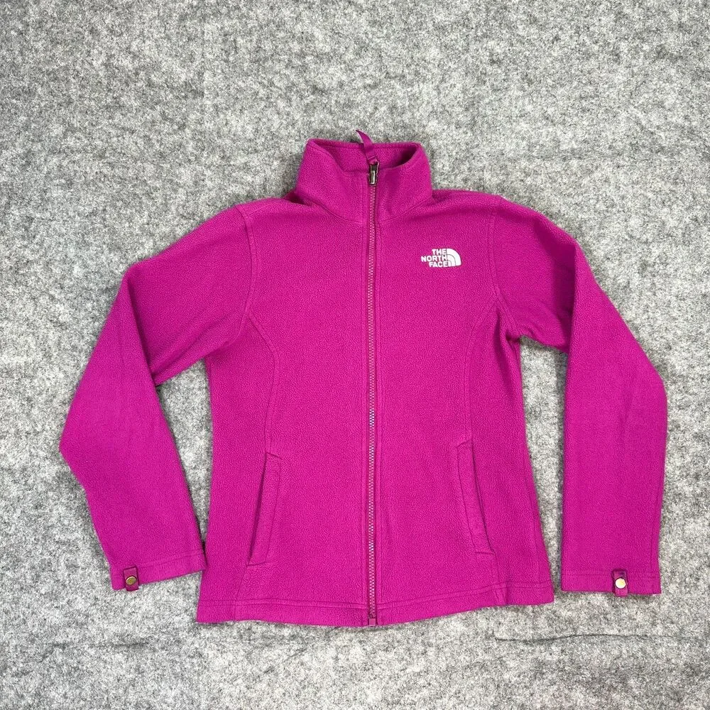 The North Face Girls Fleece Jacket Size M 10/12 Magenta Pink Full Zip Snap Cuffs